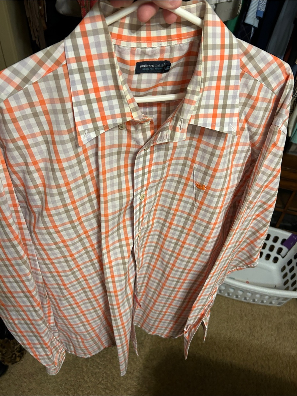 Southern Marsh Orange, White and Tan Plaid Button-Down Shirt
